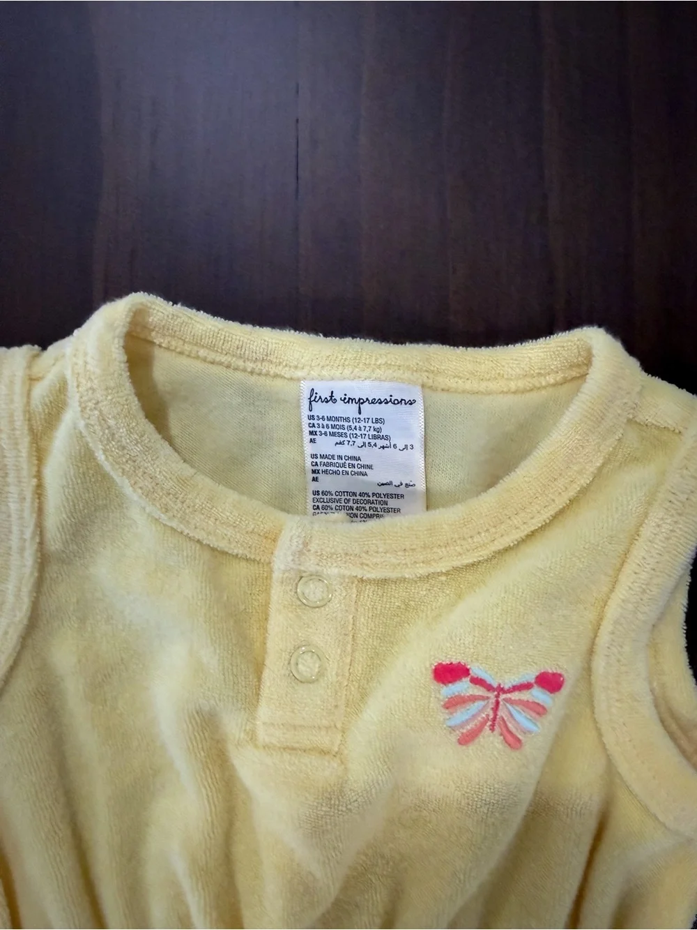 First Impressions Baby Girl Terry Cloth Butterfly Romper 0–3 Months